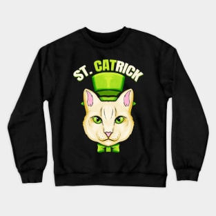 Cat With Green Loop And Cylinder Hat St Catrick Patricks Day Crewneck Sweatshirt